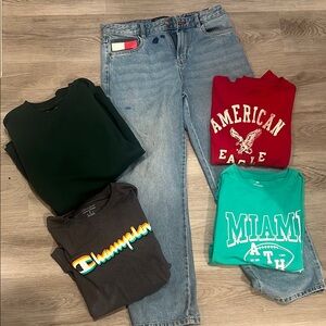 5 pcs bundle , Champion Tee and American Eagle Sweatshirt Set